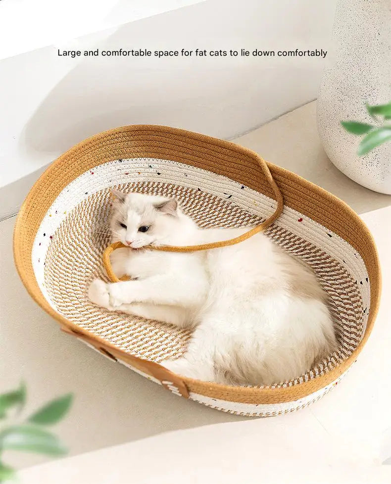 French Style Luxury Hand-Woven Rattan Cat Bed