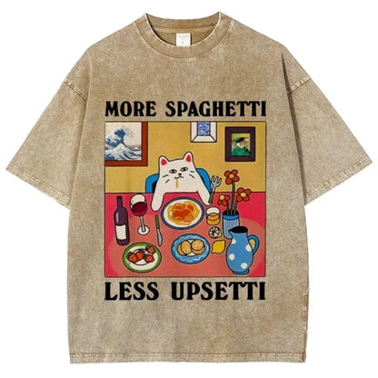 "More Spaghetti Less Upsetti" - A Vintage Design Cat Washed T-shirt