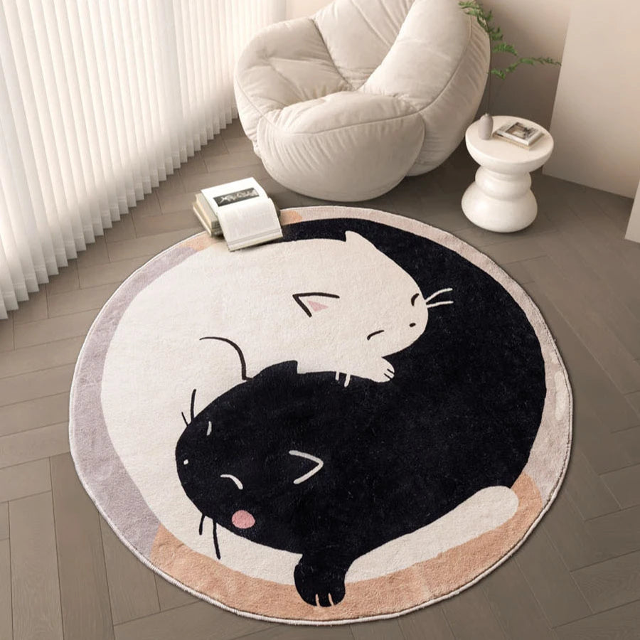 Black, White & Orange Cat Hugging Rug - Bedroom Decor