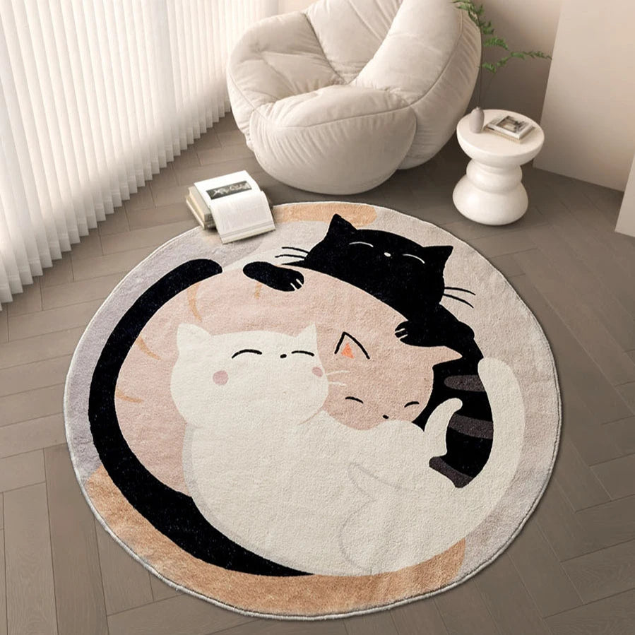 Black, White & Orange Cat Hugging Rug - Bedroom Decor