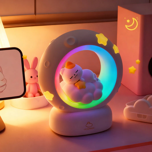 Dreamy Cat & Moon Atmosphere Lamp - Colorful RGB LED Night Light