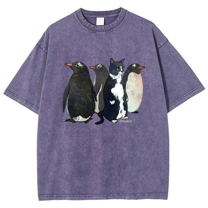 "Can You Spot A Cat?" Funny Penguin & Cat Streetwear T-shirt