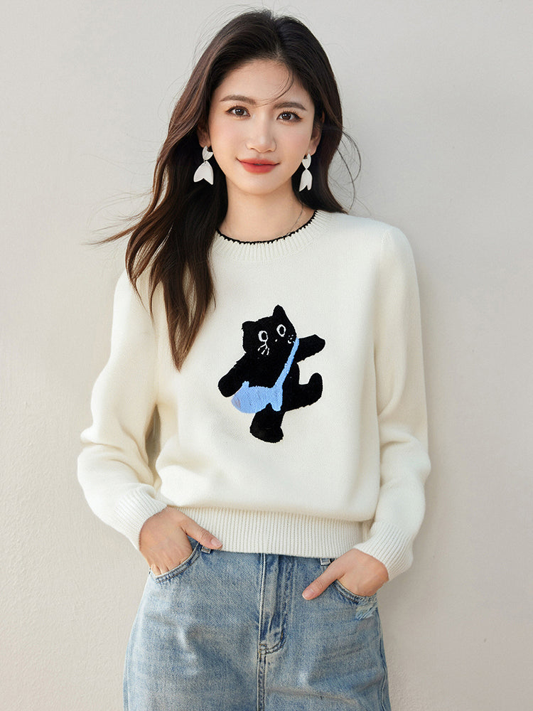 'Sneaky Black Cat' Fluffy Pullover Sweater