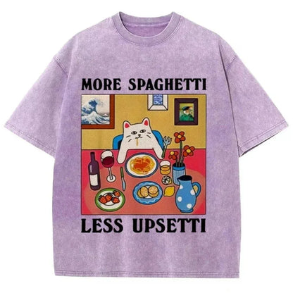 "More Spaghetti Less Upsetti" - A Vintage Design Cat Washed T-shirt