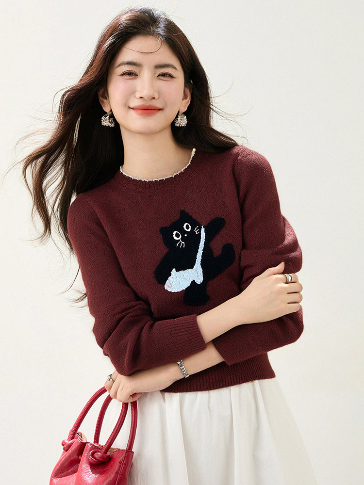 'Sneaky Black Cat' Fluffy Pullover Sweater