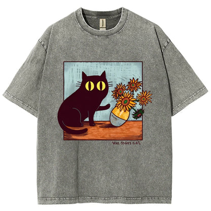 "Van Gogh's Naughty Cat" - Funny Vintage Black Cat T-shirt