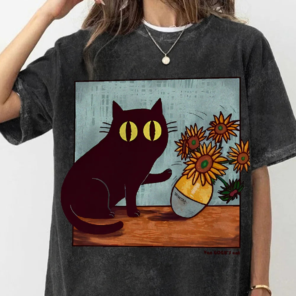 "Van Gogh's Naughty Cat" - Funny Vintage Black Cat T-shirt