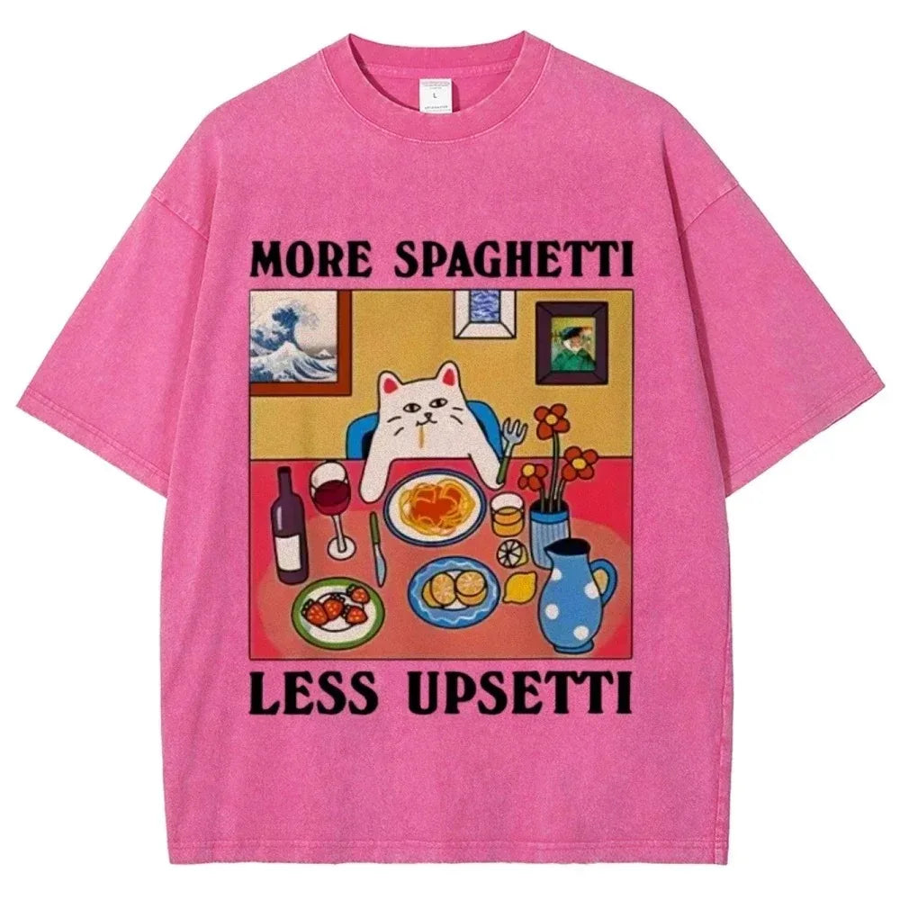 "More Spaghetti Less Upsetti" - A Vintage Design Cat Washed T-shirt