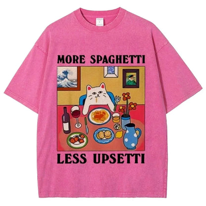 "More Spaghetti Less Upsetti" - A Vintage Design Cat Washed T-shirt