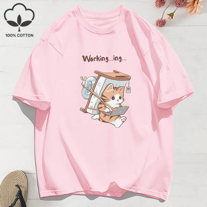 "Work From Home Cat" Hard Working Cat T-shirt With Chic Colors