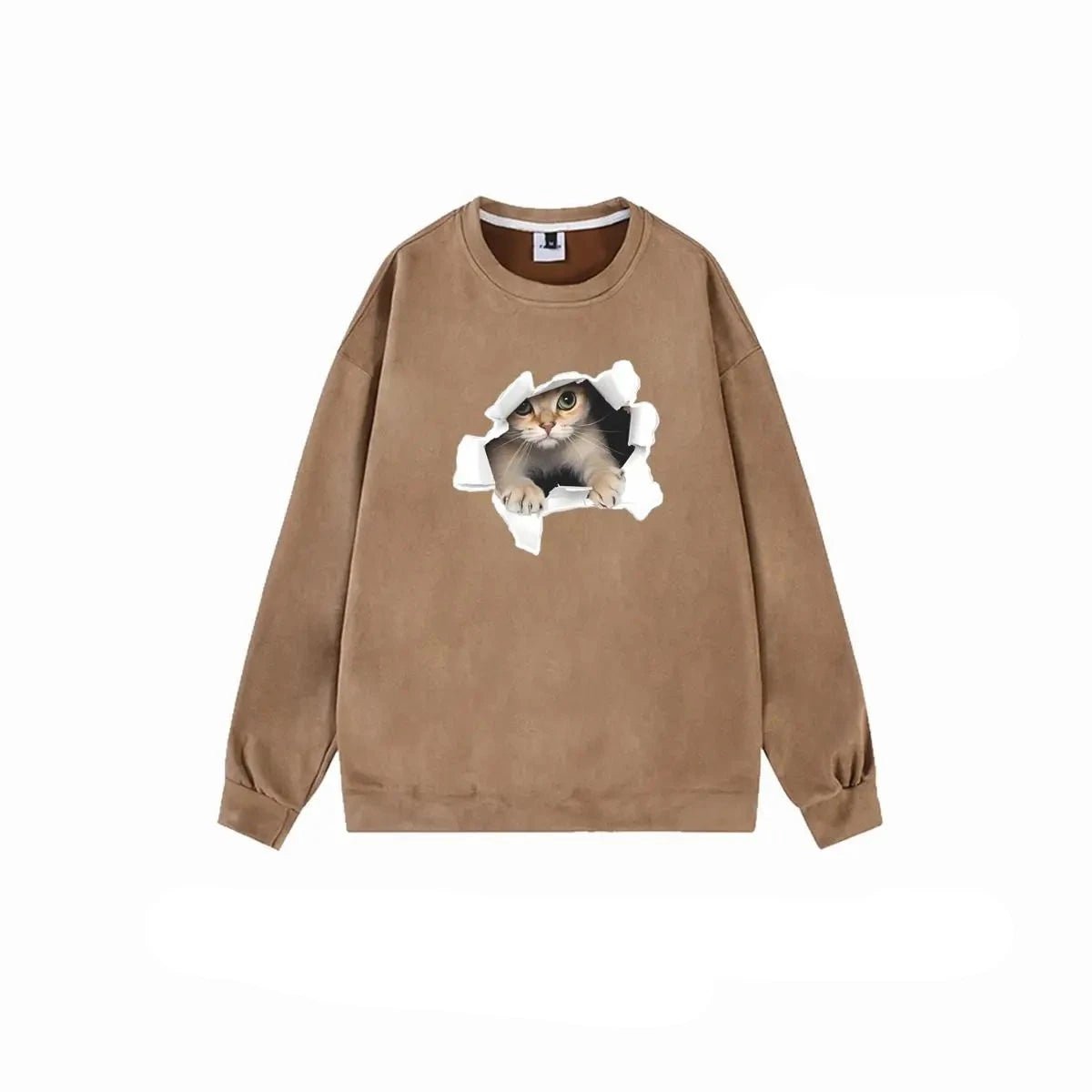 Adorable Cat Face Sweatshirt in Luxurious Suede Fabric