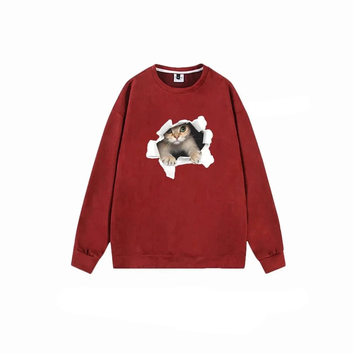 Adorable Cat Face Sweatshirt in Luxurious Suede Fabric