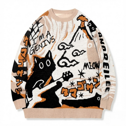 Japanese Streetwear style cat sweatshirt