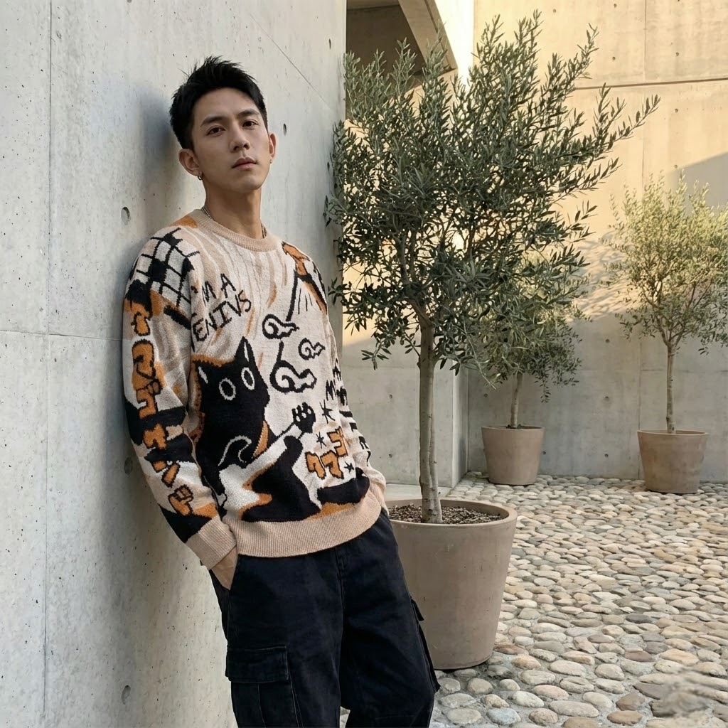 Japanese Streetwear style cat sweatshirt