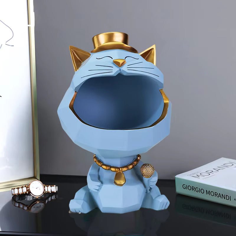 light blue big mouth cat statue with big storage space