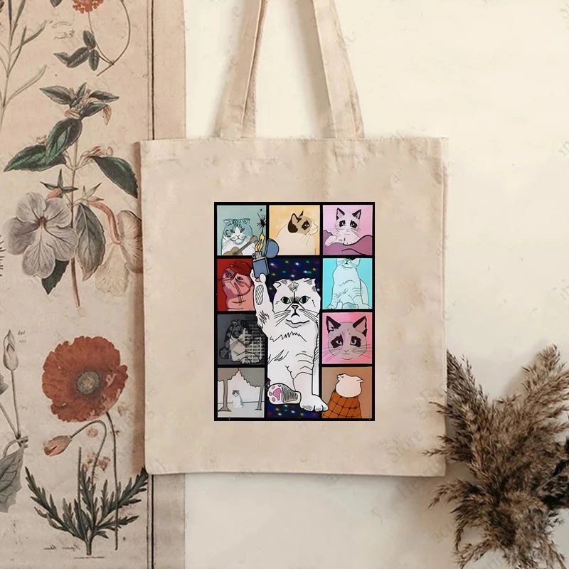 Bright Color Cat-Themed Canvas Tote - Inspired by The Eras