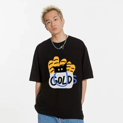 "Cat-is-gold" Street Style Black Cat Oversized T-shirt