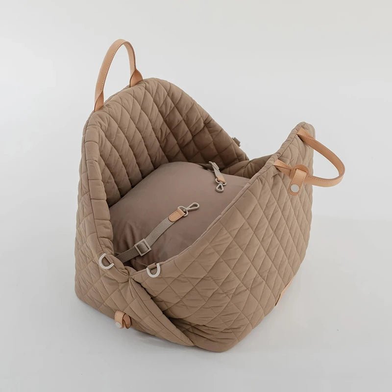 Elegant brown color luxury cat carrier with soft cotton material and comfortable cushion