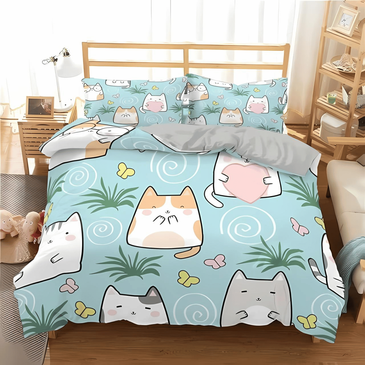 'Feline Sunny Day Outing' Tiffany Blue Cat Duvet Cover Set