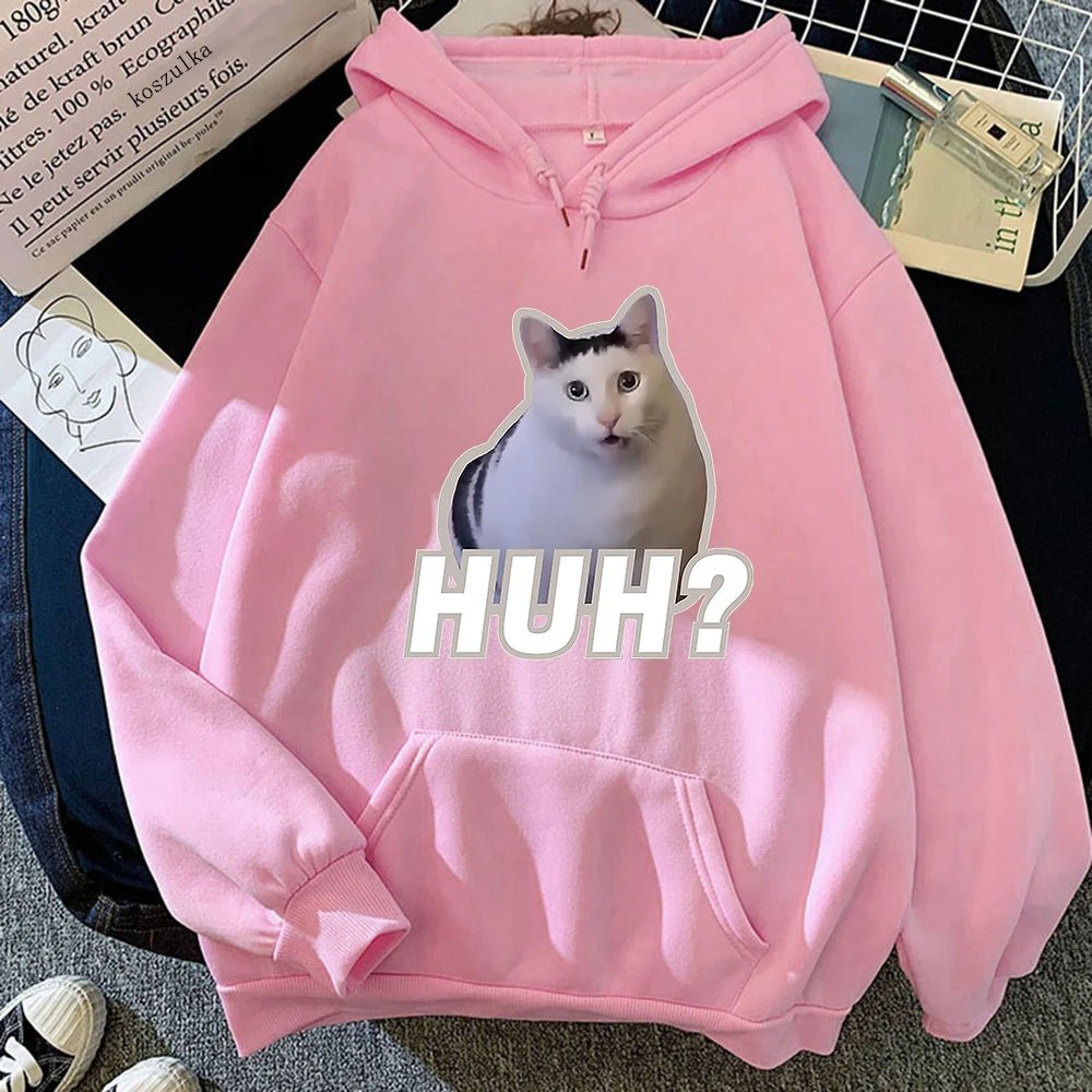 yellow unisex hoodie with funny cat meme on it