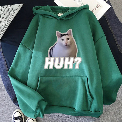 green funny cat hoodie printed with viral cat meme