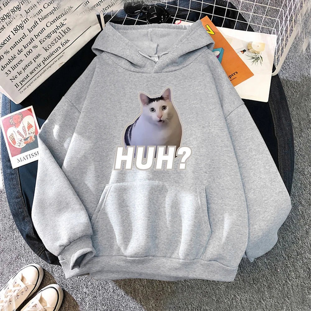 light gray color unisex hoodie printed with famous cat meme