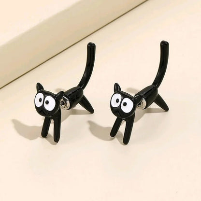 'I am stucked!' - Funny Black Cat Stud Earrings