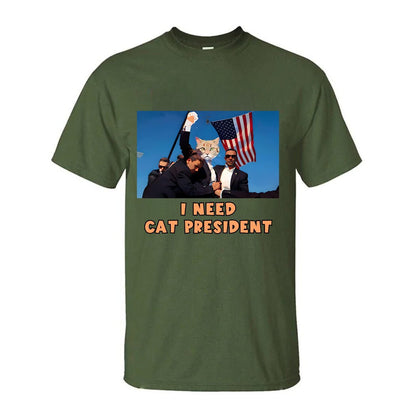 green color t shirt with i need cat president words inspired by donald j trump got covered by body guard in the shooting incident