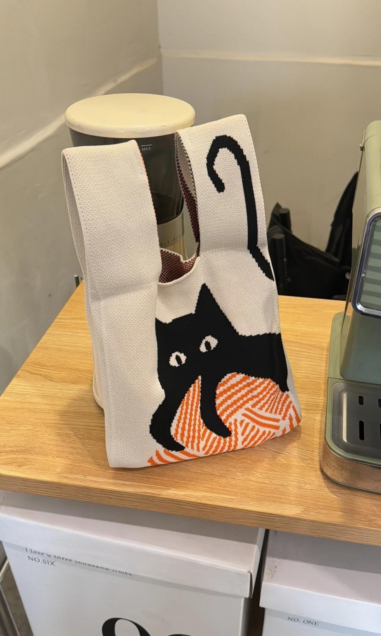 Japanese-Style Knitted Quirky Cat Wrist Bag