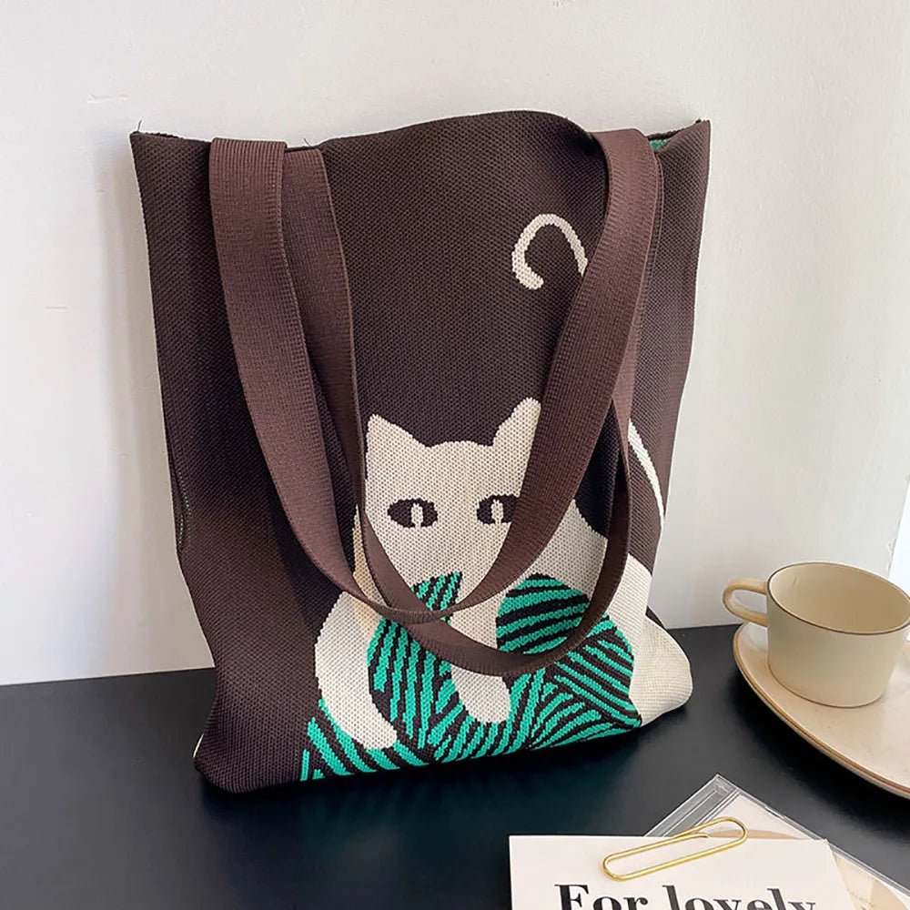 Large Capacity Knit Comical Cat Tote Meowgicians