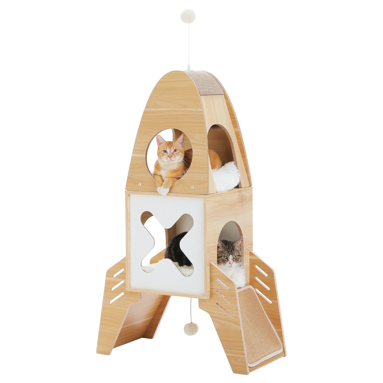 super cool double level cat condo in rocket shape like lunar module