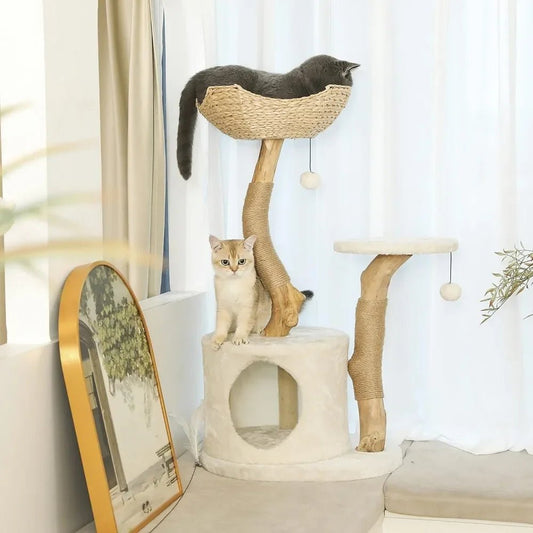 Luxurious Modern Cat Tower With Natural Real Wood