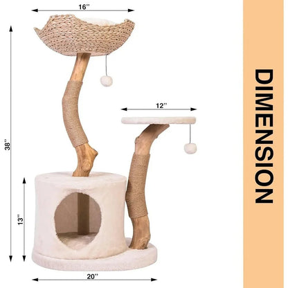 Luxurious Modern Cat Tower With Natural Real Wood