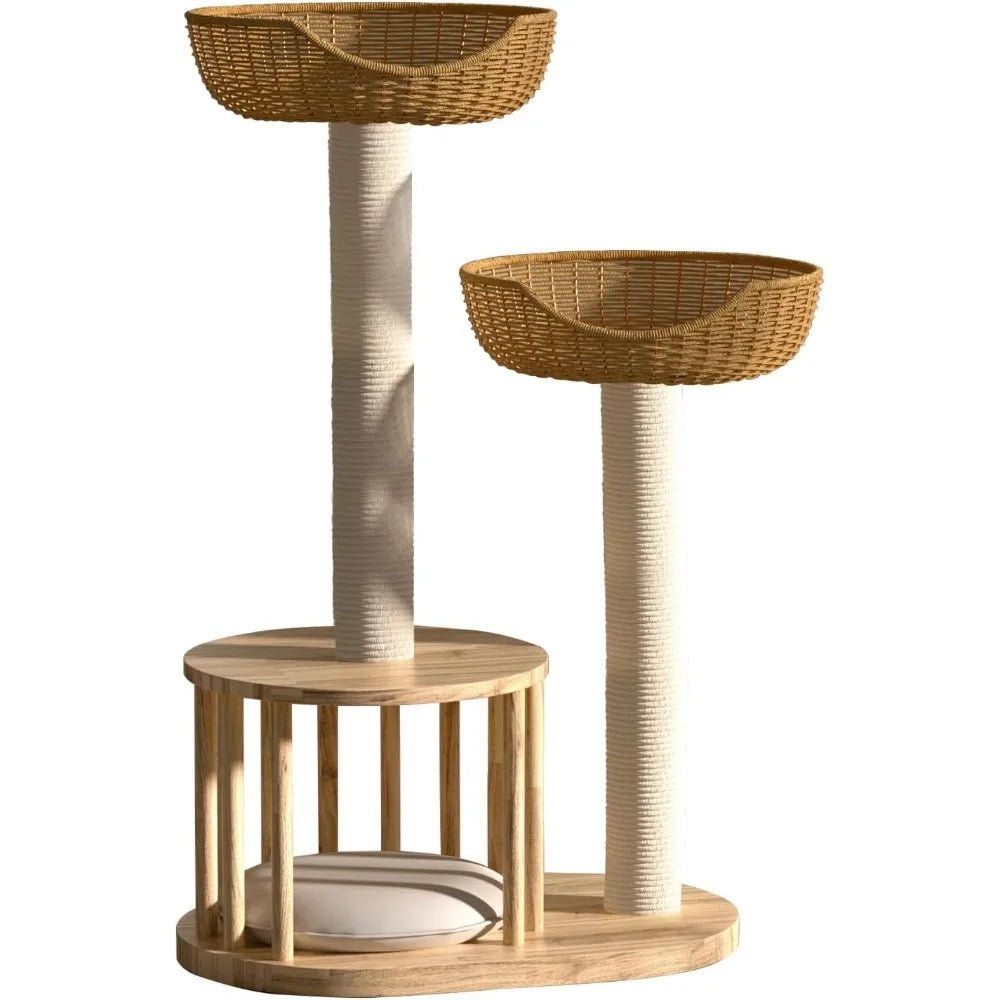 Luxury Twin Basket Cat Tree in Boho Style