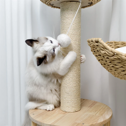 Luxury Twin Basket Cat Tree in Boho Style