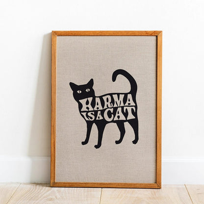 Magical Vintage Theme Cat Canvas Art With Karma Is A Cat Quote