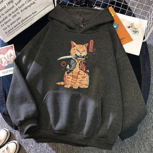cool japanese comic theme cat hoodie for cat lovers