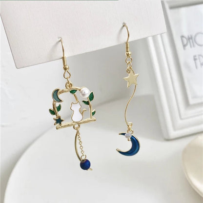 Oriental Style Asymmetric Dangle Earrings