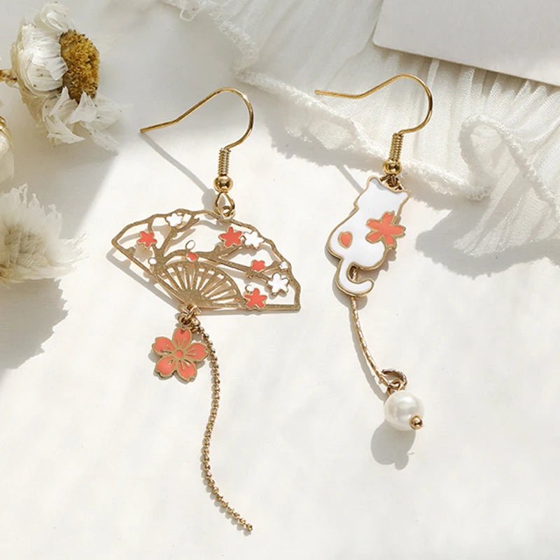 Oriental Style Asymmetric Dangle Earrings