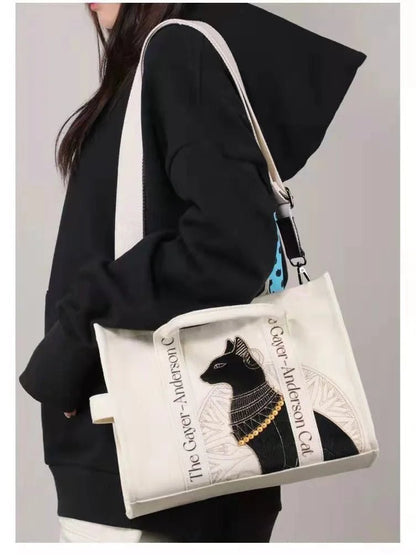 Premium Black Egyptian Cat Sling Tote Bag