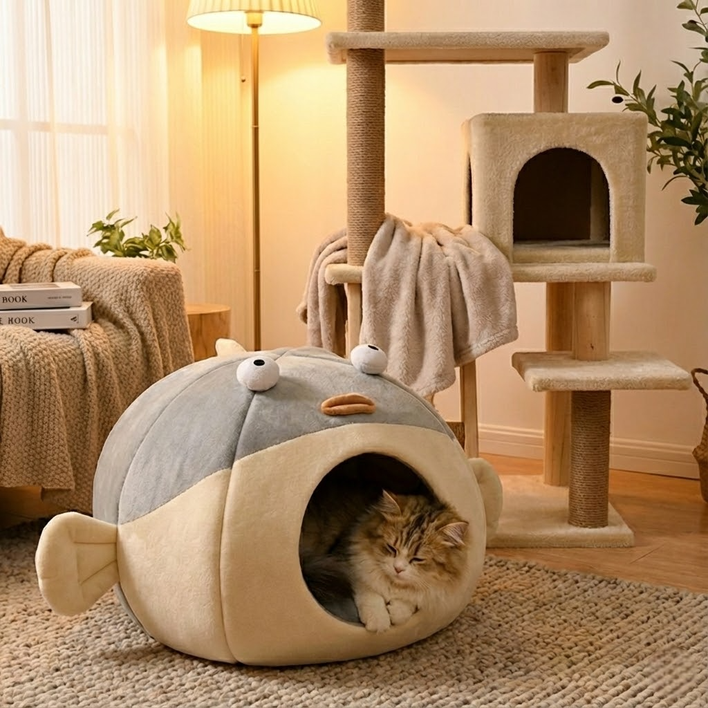The flappy fish enclosed cat bed