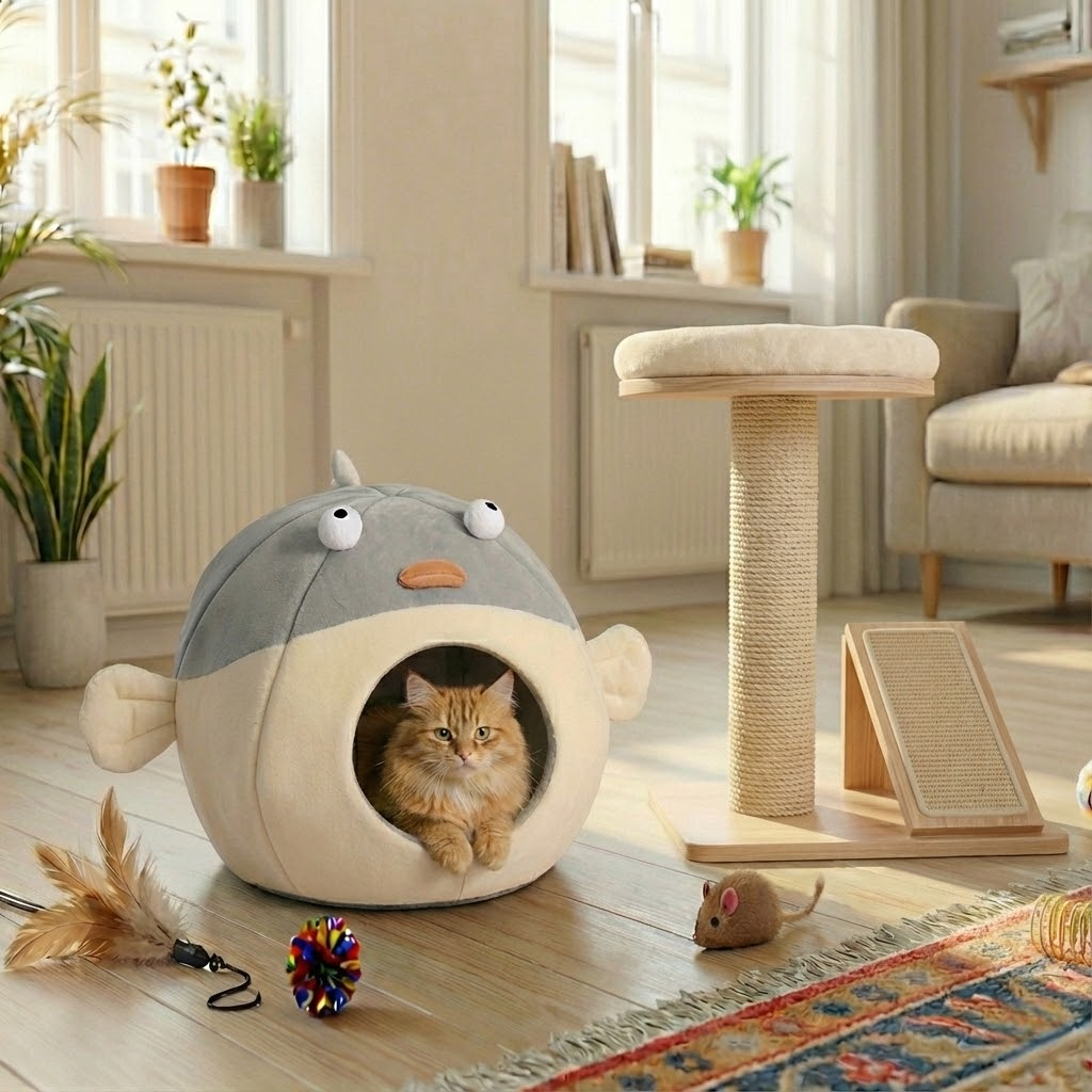 The flappy fish enclosed cat bed