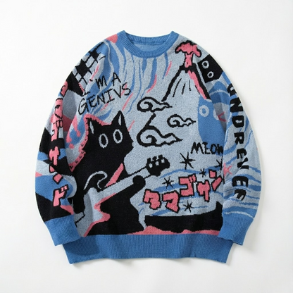 Japanese Streetwear style cat sweatshirt