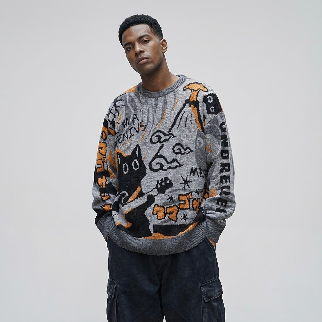 Japanese Streetwear style cat sweatshirt