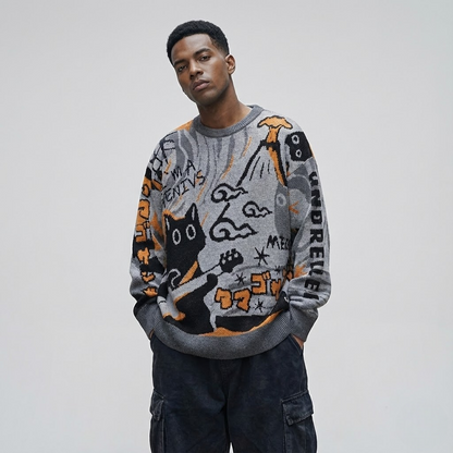 Japanese Streetwear style cat sweatshirt