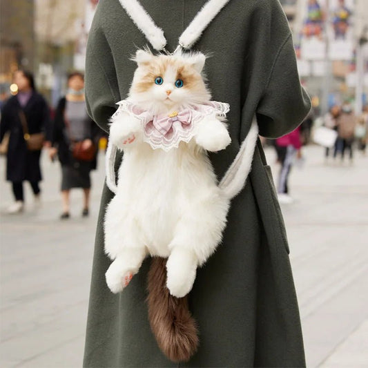 Stunningly Lifelike Ragdoll Cat Backpack with Delicate Lace Collar