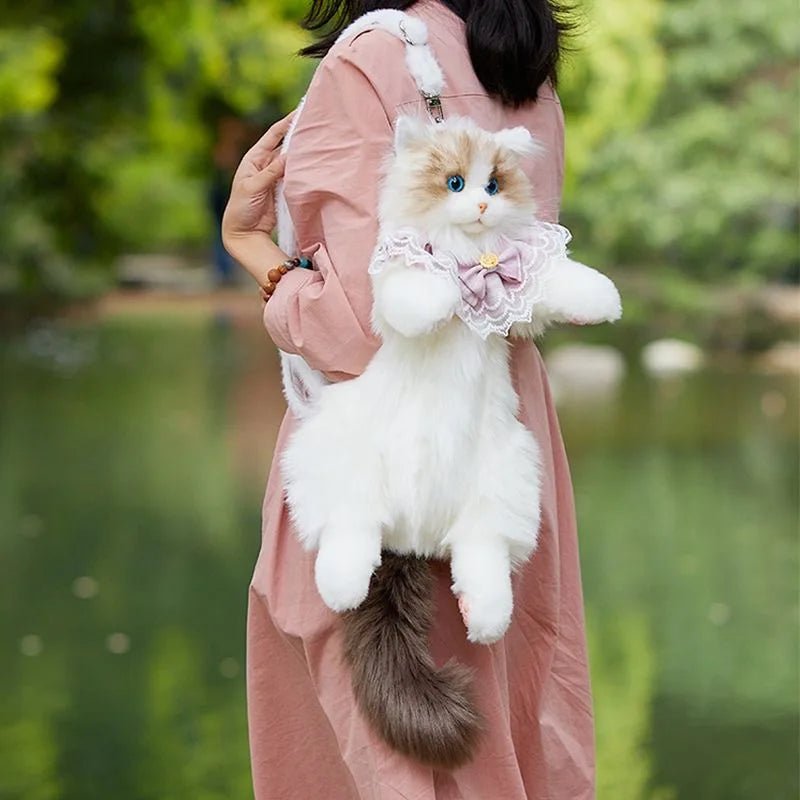 Stunningly Lifelike Ragdoll Cat Backpack with Delicate Lace Collar