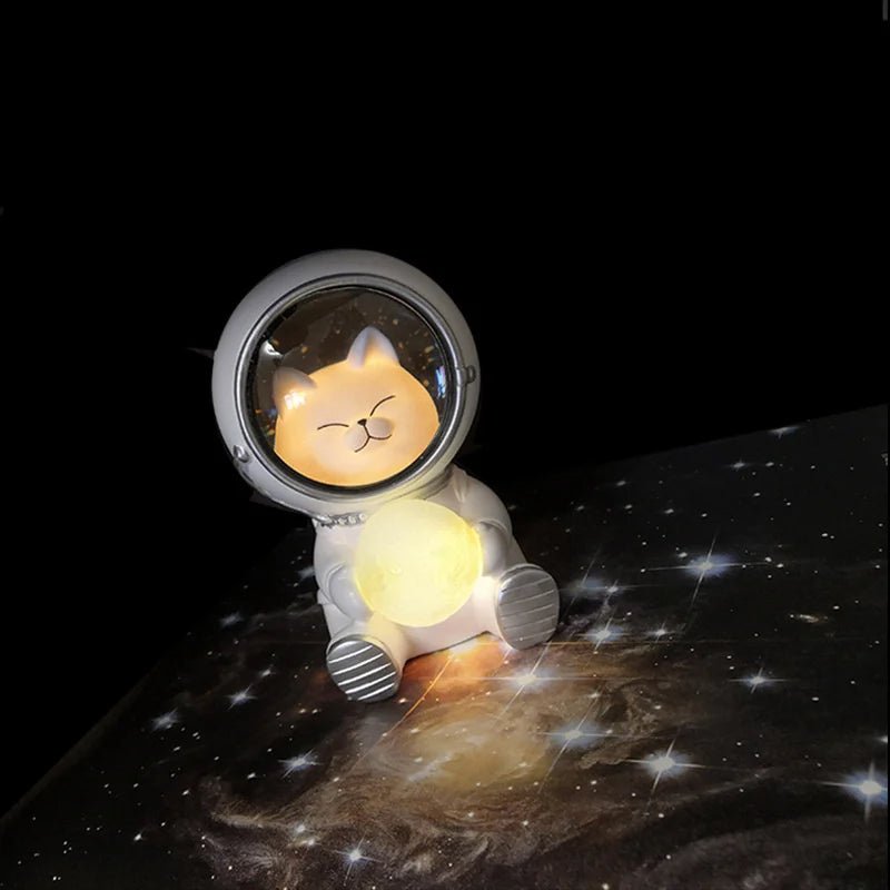 'Astronaut Cat Night Lamp' Illuminating a Desk