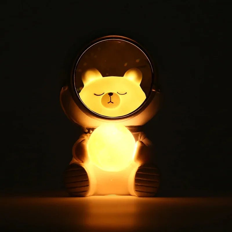 'Astronaut Cat Night Lamp' with LED Moon – Turned On