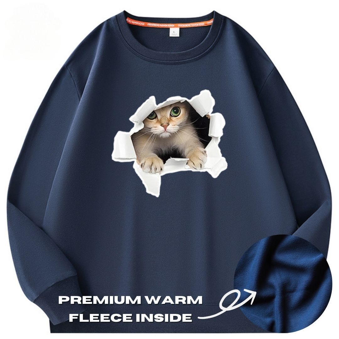 The Breaking Out Kitten - Big Cat Face Sweatshirt With Warm Velvet Interior